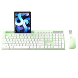 Wireless Keyboard And Mouse Combo, 2.4G Ergonomic Wireless Computer Keyboard With Phone Tablet Holder, Silent Mouse With 6 Button, Compatible With Macbook, Windows (Green)