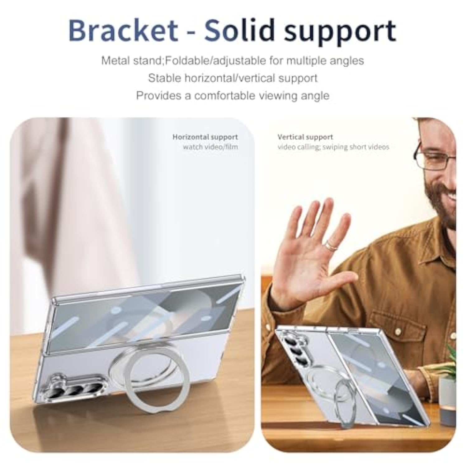 For Samsung Galaxy Z Fold 7 Case With Rotating Ring Stand, [Wireless Charging] Z Fold7 Magnetic Case With Screen Protector Camera Protector Slim Pc Kickstand Clear Cover For Z Fold 7 Silver