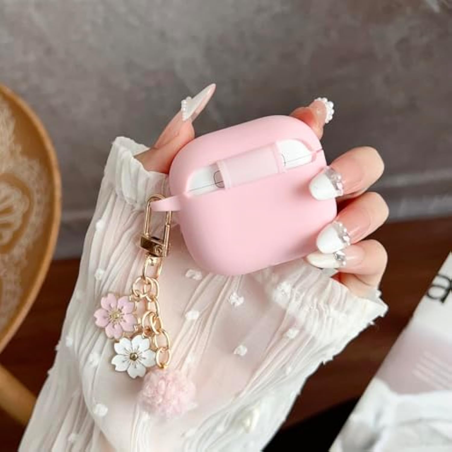 Cute Pink Case For Airpods 4 Cover For Girl Women With Pom Pom Flower Keychain & Cleaner Kit, Soft Silicone Airpods Ipod 4 Gen Protective Cover Skin For Airpod 4 Pink