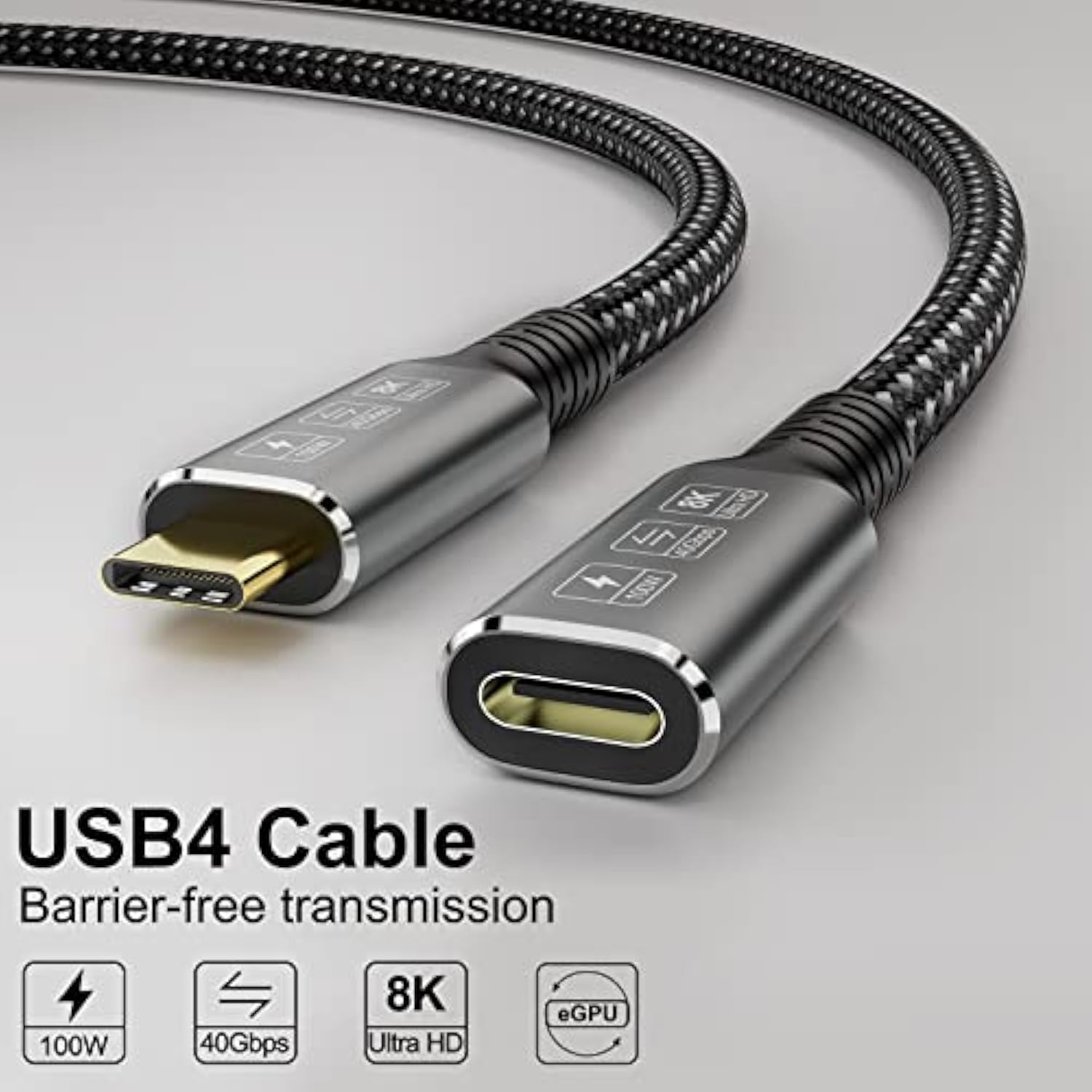 CableDeconn USB4 Extension 8K 240W Cable 0.8M Thunderbolt 4 USB 4.0 Type-c Male to Female Ultra HD 8K@60Hz Charging 40Gbps Data Transfer External SSD eGPU