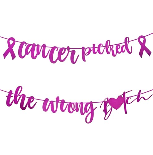 Breast Cancer Awareness Banner, Cancer Picked The Wrong Banner,Pink Glitter Cancer Survivor Gift for Women