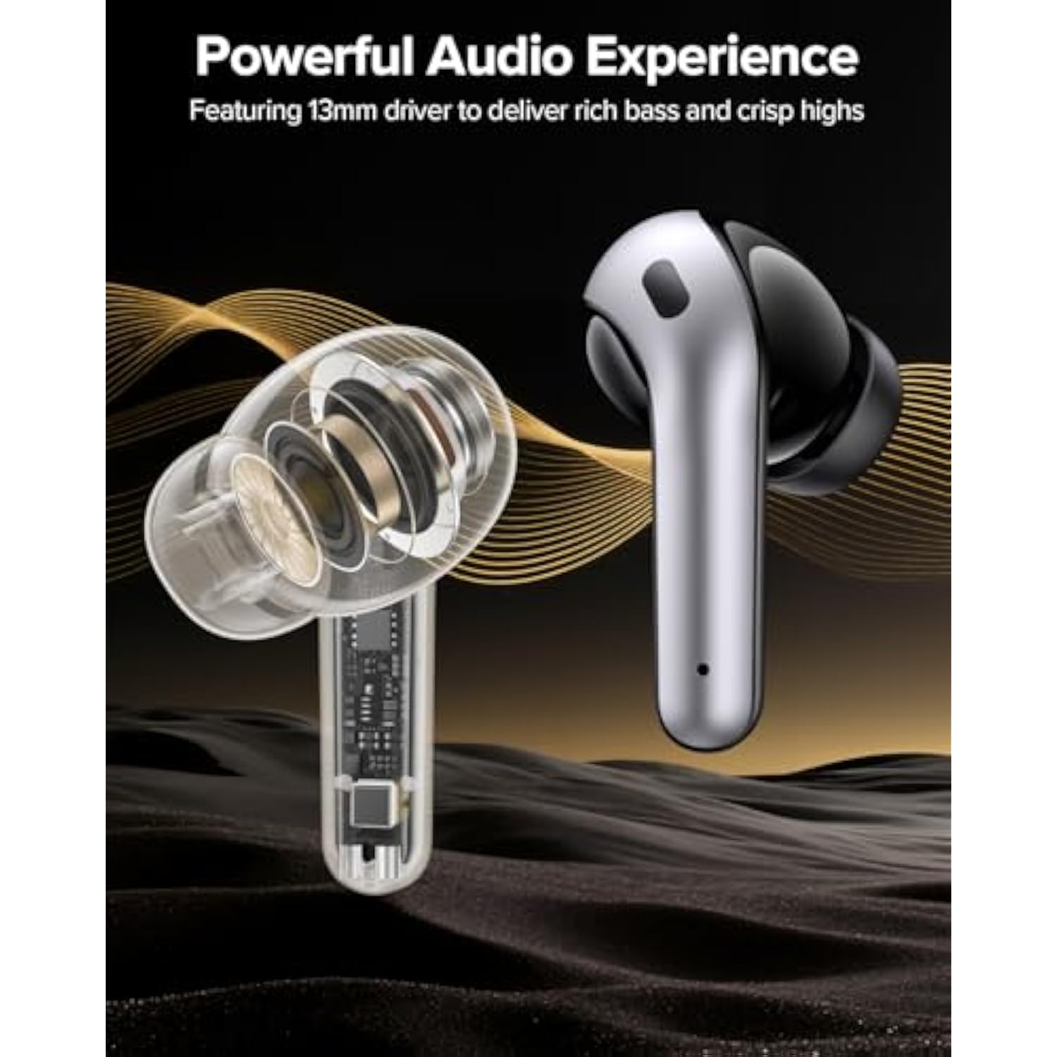 Bluetooth Wireless Earbuds, 60H Playback, LED Display, IPX5, with Mic