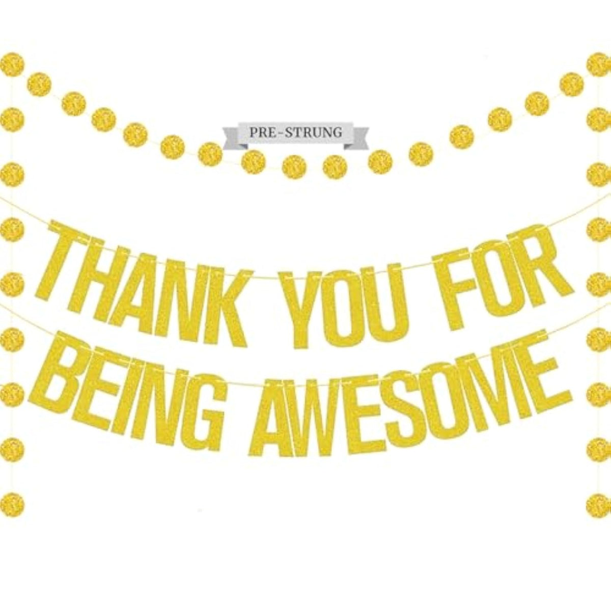 Pre-Strung Thank You For Being Awesome Gold Glitter Banner,No Need Diy Cute Banner Sign With 2Pcs Hanging Circle Dot Streamer For Graduation Retirement Going Away Office Work Job Change Goodbye Party