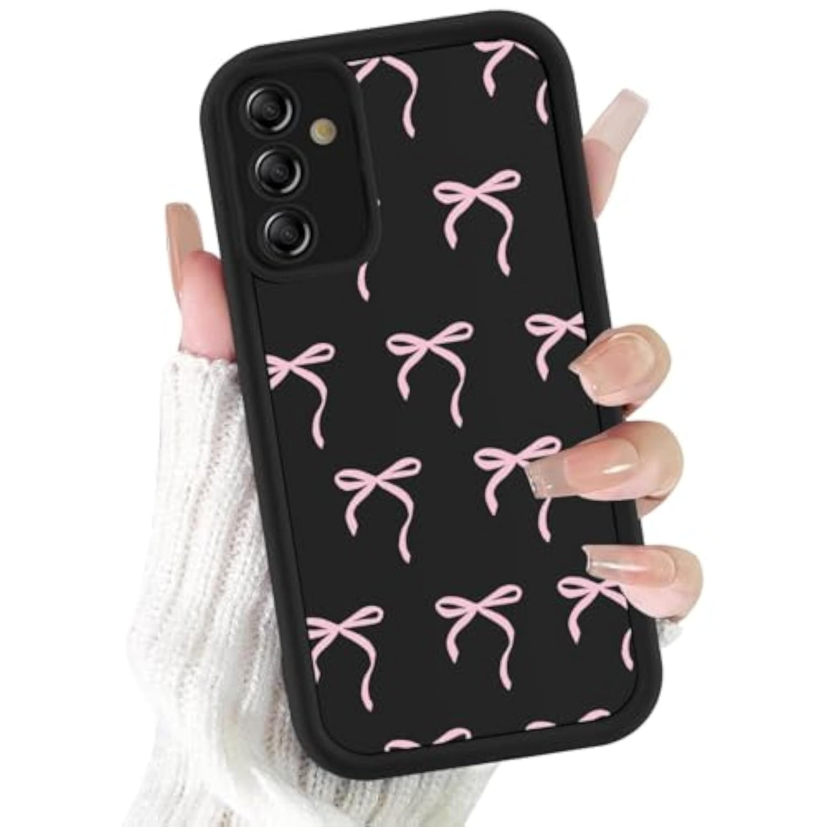 Cute Bow Case For Samsung Galaxy A16 5G 6.7'', Pink Bow Ribbon Pattern Print Design Funda Aesthetic Coquette Soft Tpu Silicone Shockproof Full Camera Protective Cover For Women Girl - Black
