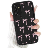 Cute Bow Case For Samsung Galaxy A16 5G 6.7'', Pink Bow Ribbon Pattern Print Design Funda Aesthetic Coquette Soft Tpu Silicone Shockproof Full Camera Protective Cover For Women Girl - Black