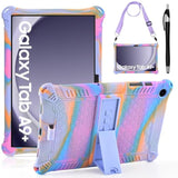 Compatible With Samsung Galaxy Tab A9 Plus Case 11 Inch 2023, With Shoulder Strap & Stylus Pen, Soft Silicone Multiangle Case For Galaxy Tab A9+ Tablet Smx210/X216/X218, Rose Red & Purple