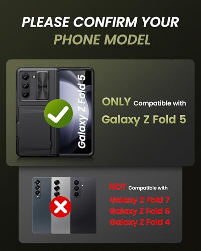 for  Galaxy Z Fold 5 Case with Card Holder & Slide Camera Cover, Built-in Screen Protector & Hinge Protection, Shockproof Durable Wallet Phone