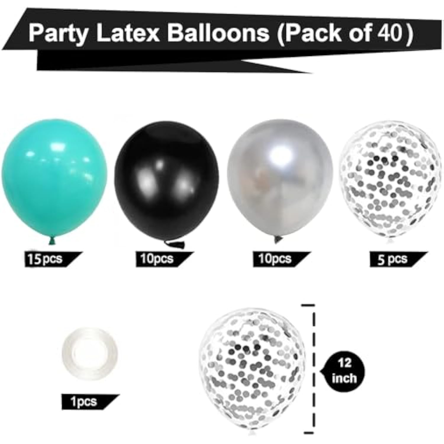 Teal Blue And Black Happy Birthday Decorations With Banner Turquoise Aqua Teal Foil Fringe Curtain Tissue Pom Poms Balloons Décor Supplies For Men Women Boys Girls Birthday Party