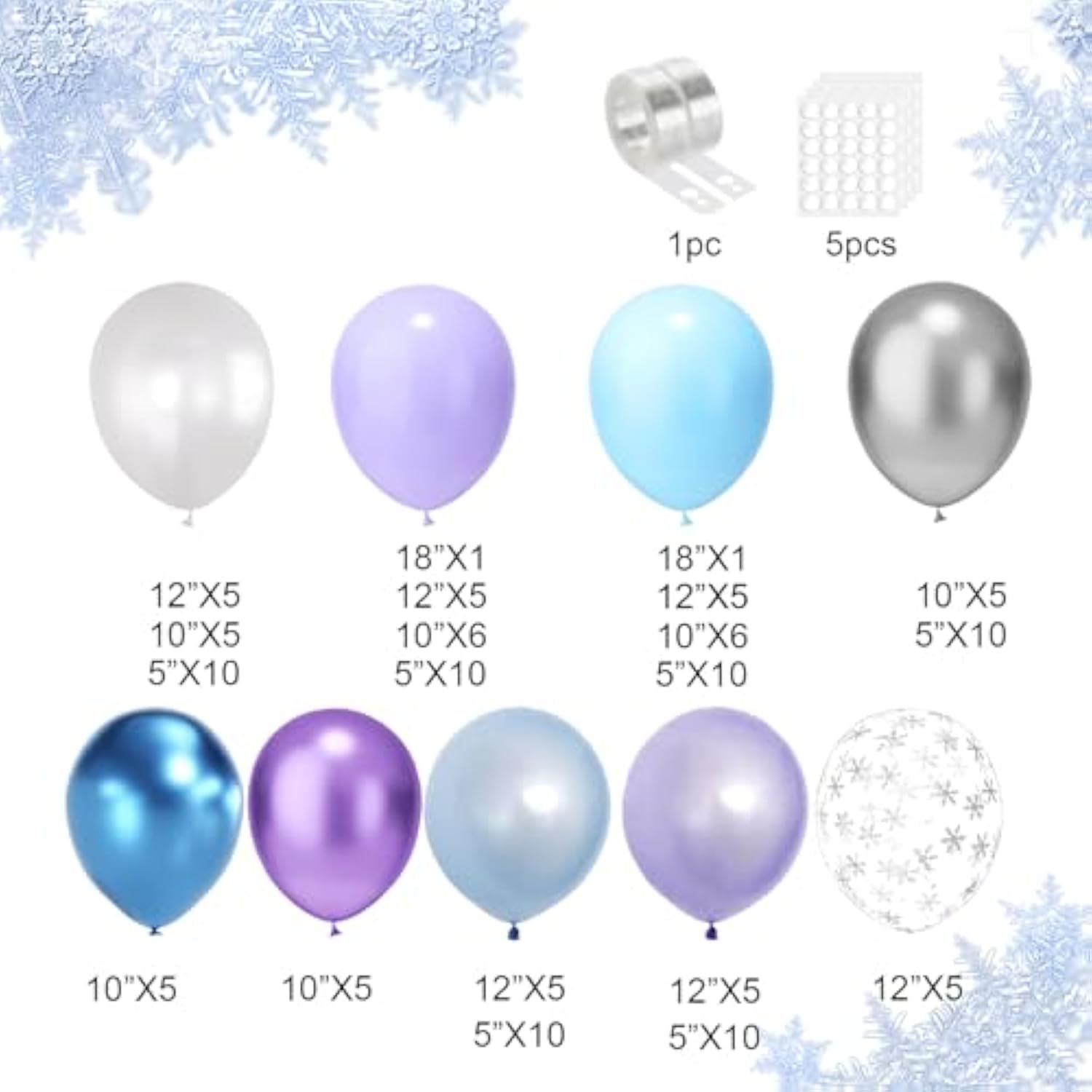 124pcs Blue & Purple Balloon Garland Kit – Snowflake Winter Theme for Birthday and Baby Shower
