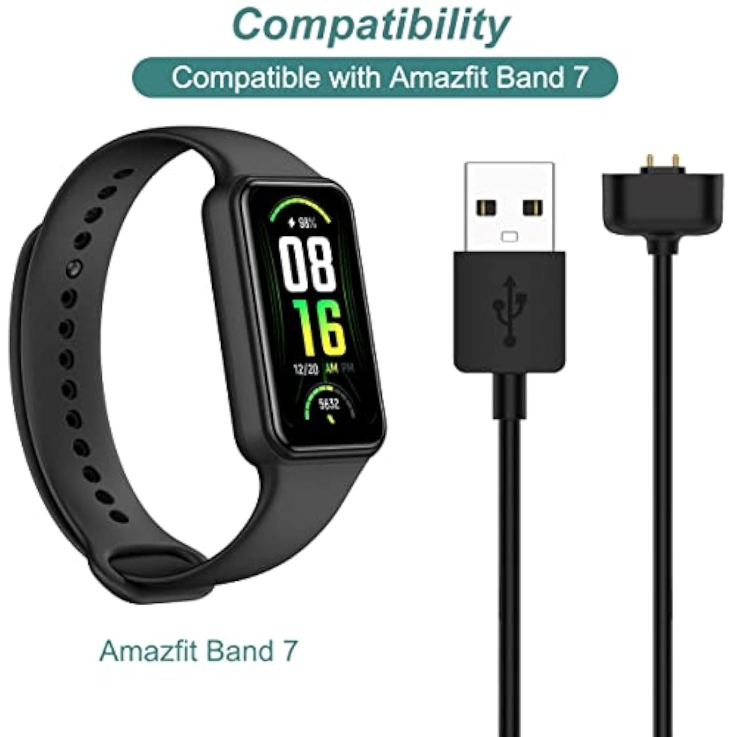 Charger For Amazfit Band 7, Replacement Usb Magnetic Charging Cable Cord Accessories For Amazfit Band 7 Fitness Tracker [2Pack - 3.3Ft/1M] (2)