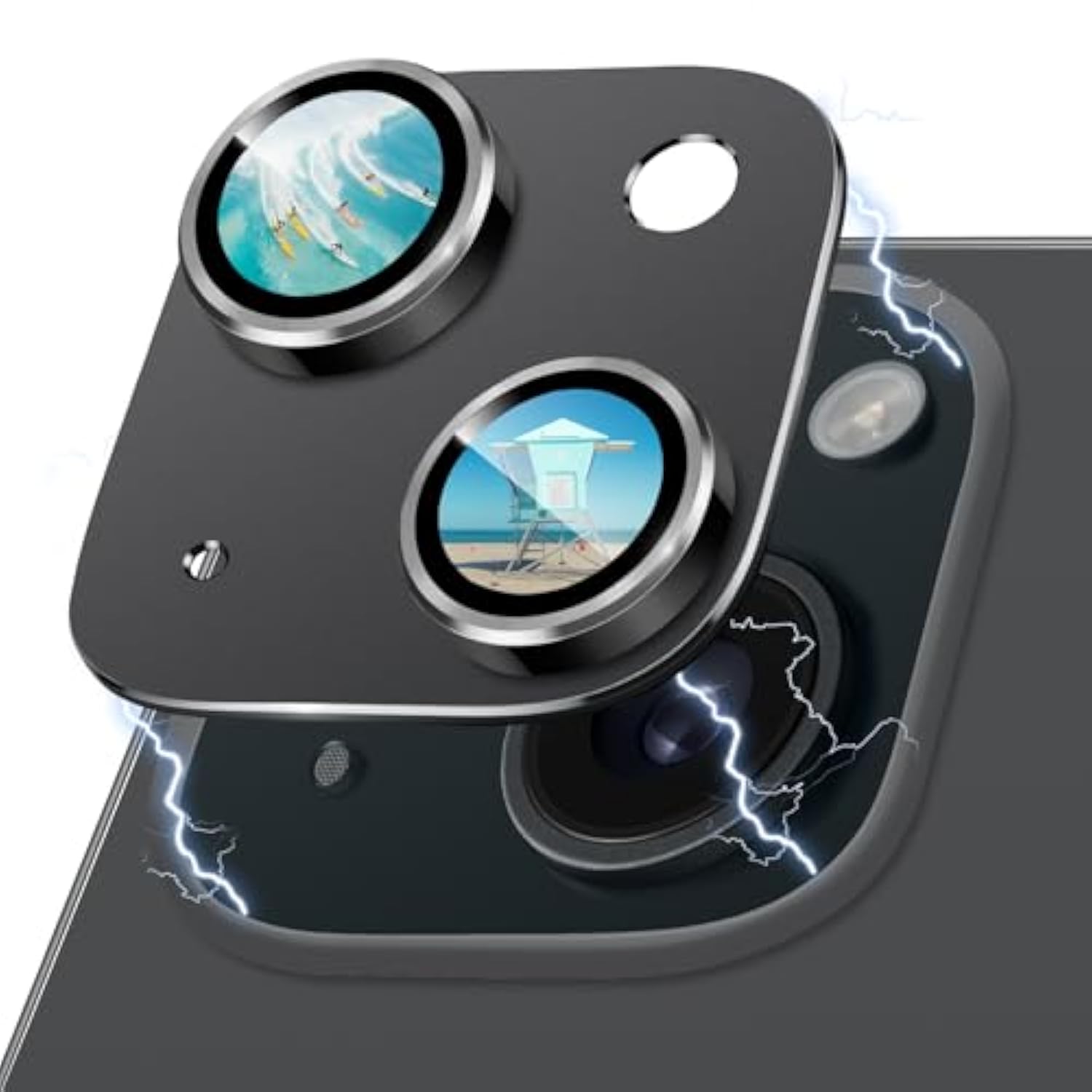 Compatible With Iphone 15 And 15 Plus Camera Lens Protector, Anti-Scratch Tempered Glass Len Screen Protector Shockproof Full Protective Camera Cover Case Friendly Lens Cover-Black