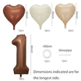 40 Inch Chocolate Number 1 Birthday Balloons Brown Large Big Foil Helium Mylar Number Balloon With 5Pcs Heart Balloons For First One Year Girl Boy 1St Birthday Decor
