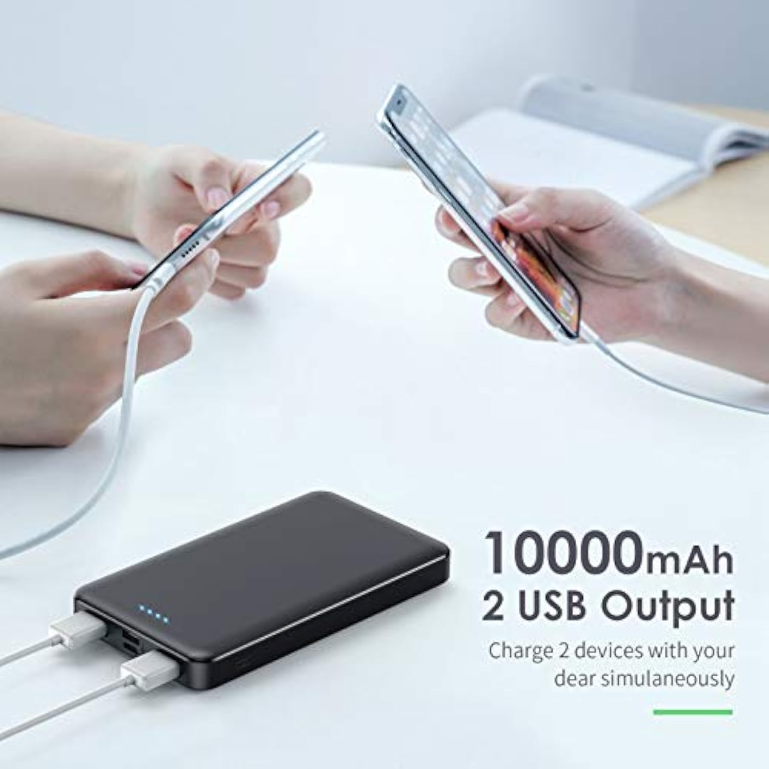 [2 Pack]Portable Charger Power Bank 10000Mah,Ultra Slim Portable Phone Charger With Usb C Input & 2 Output Backup Charging External Battery Pack Compatible With Iphone 16/15/14/13/12,Android Phone Etc