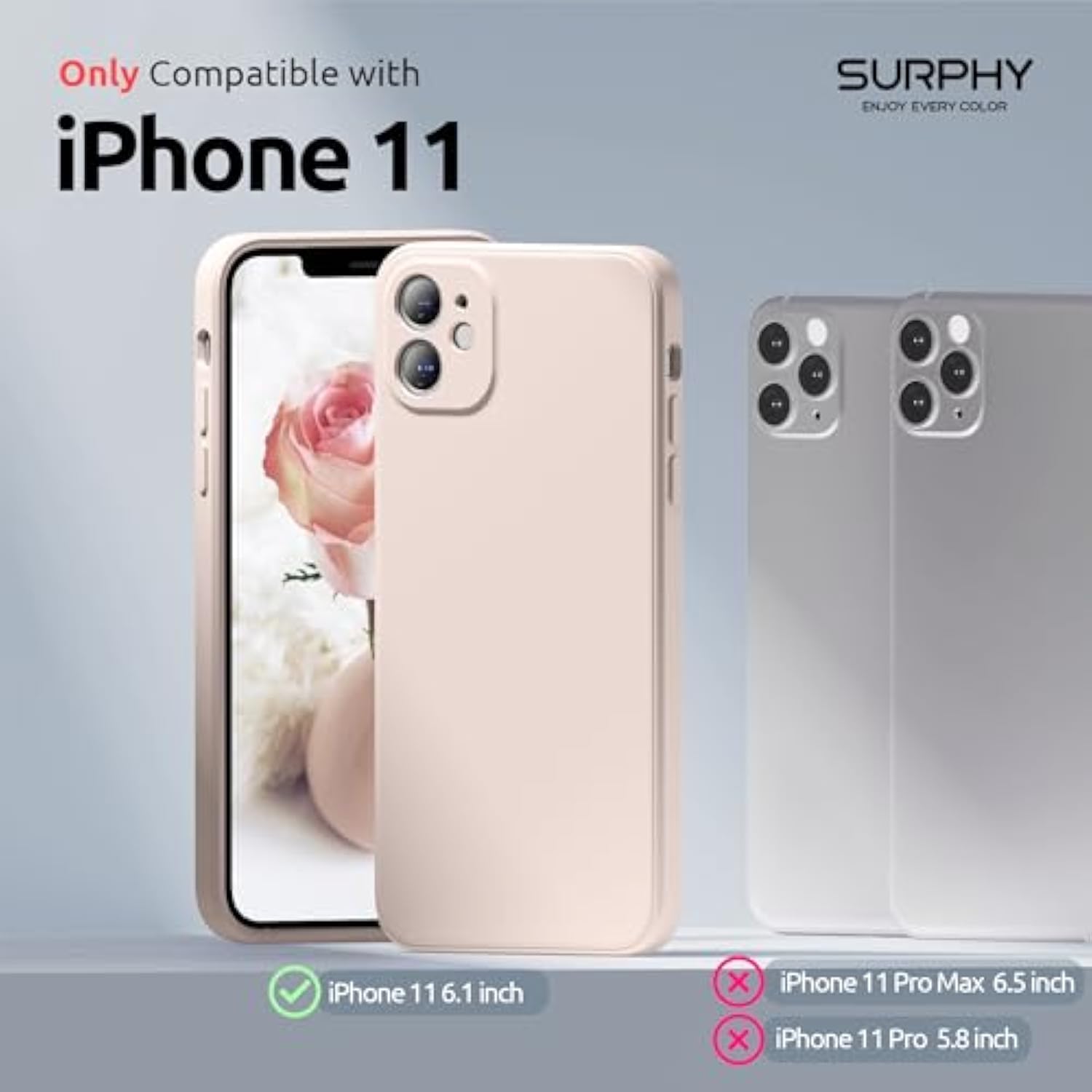 Design For 11 Case With Camera Protection, Straight Edge Slim Design, Liquid Silicone Phone Case For Phone 11 6.1 Inches, Light Pink