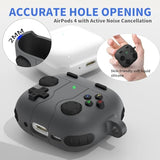 Game Case For Airpods 4 Cover Shock-Proof Protective Silicone Case With Cleaning Pen And Keychain Accessories For Apple Airpods 4Th Generation (Black)