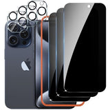[3+3 Pack For Iphone 15 Pro Max Privacy Screen Protector, Tempered Glass Anti-Spy Private Screen Protector With Camera Lens Protector For 15 Pro Max, [Easy Install Frame] Case Friendly