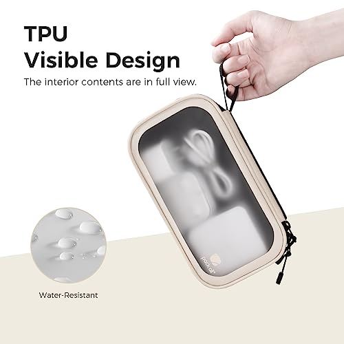 Clear Electronic Organizer, Tpu Cable Organizer Bag, Compact Cord Travel Organizer For Cables, Chargers, Phones, Usb Cords, Sd Cards (Beige)