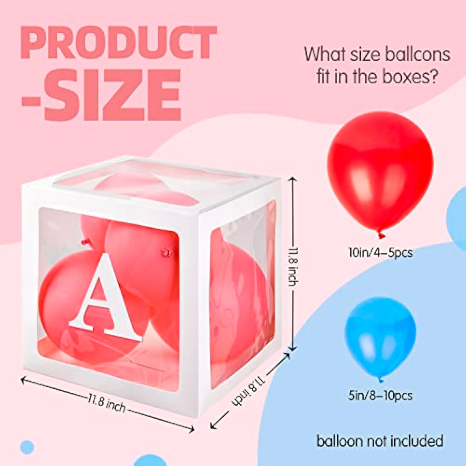 Baby Boxes With 4 Pcs Letters For Baby Shower White Clear Balloon Box Blocks Gender Reveal Decorations And Birthday Party (White)