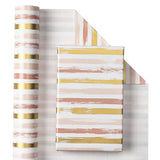 Pink Wrapping Paper, 17"x33' with Gold Lines for Birthdays & Showers