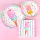 Ice Cream Plates And Napkins - Ice Cream And Popsicle Theme Party Supplies For Girls Birthday Disposable Tableware Dessert Plates Luncheon Napkins Serves 16 Guests 48Pcs