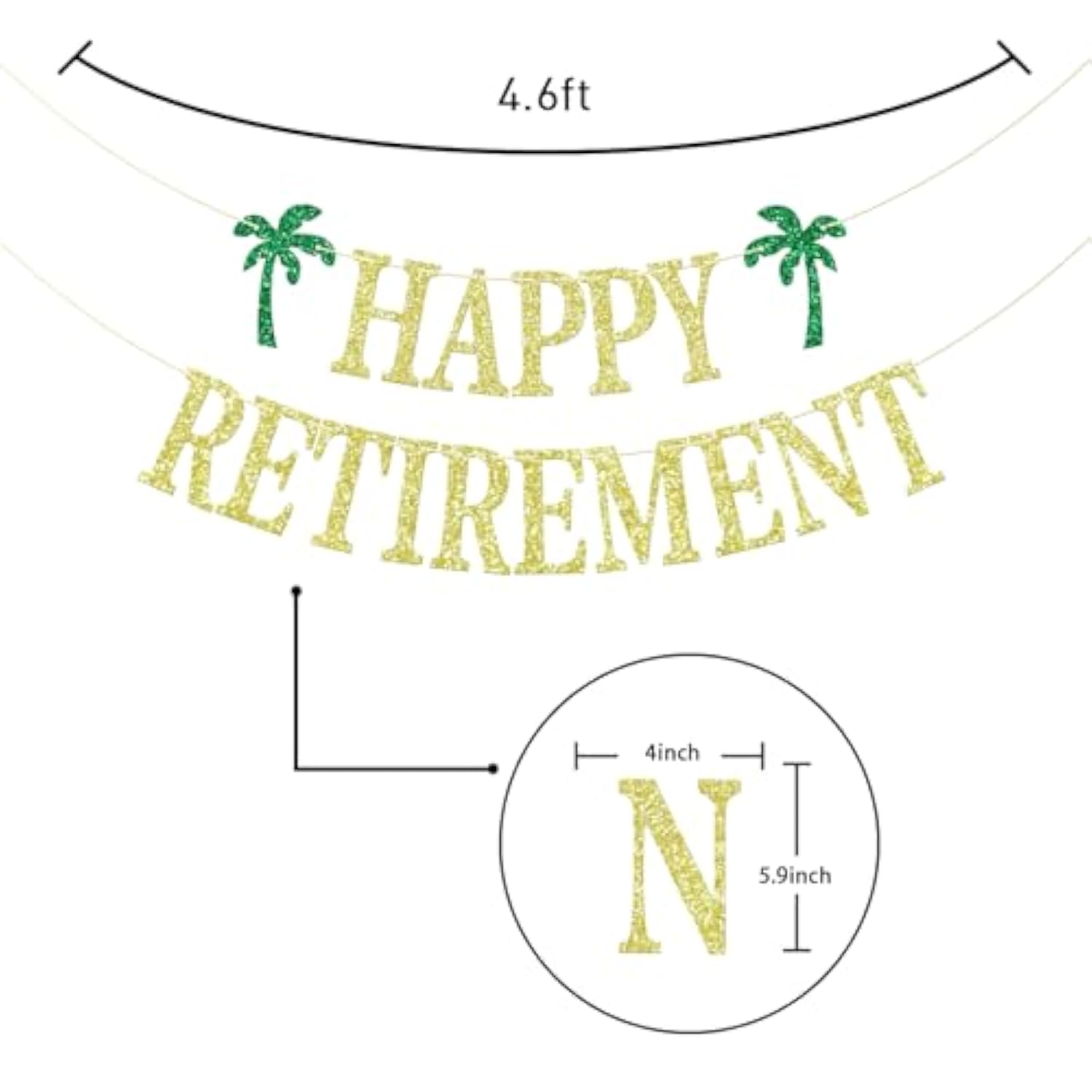 Gold Glittery Happy Retirement Banner, Official Retired Decor - Retirement Party Decorations Supplies