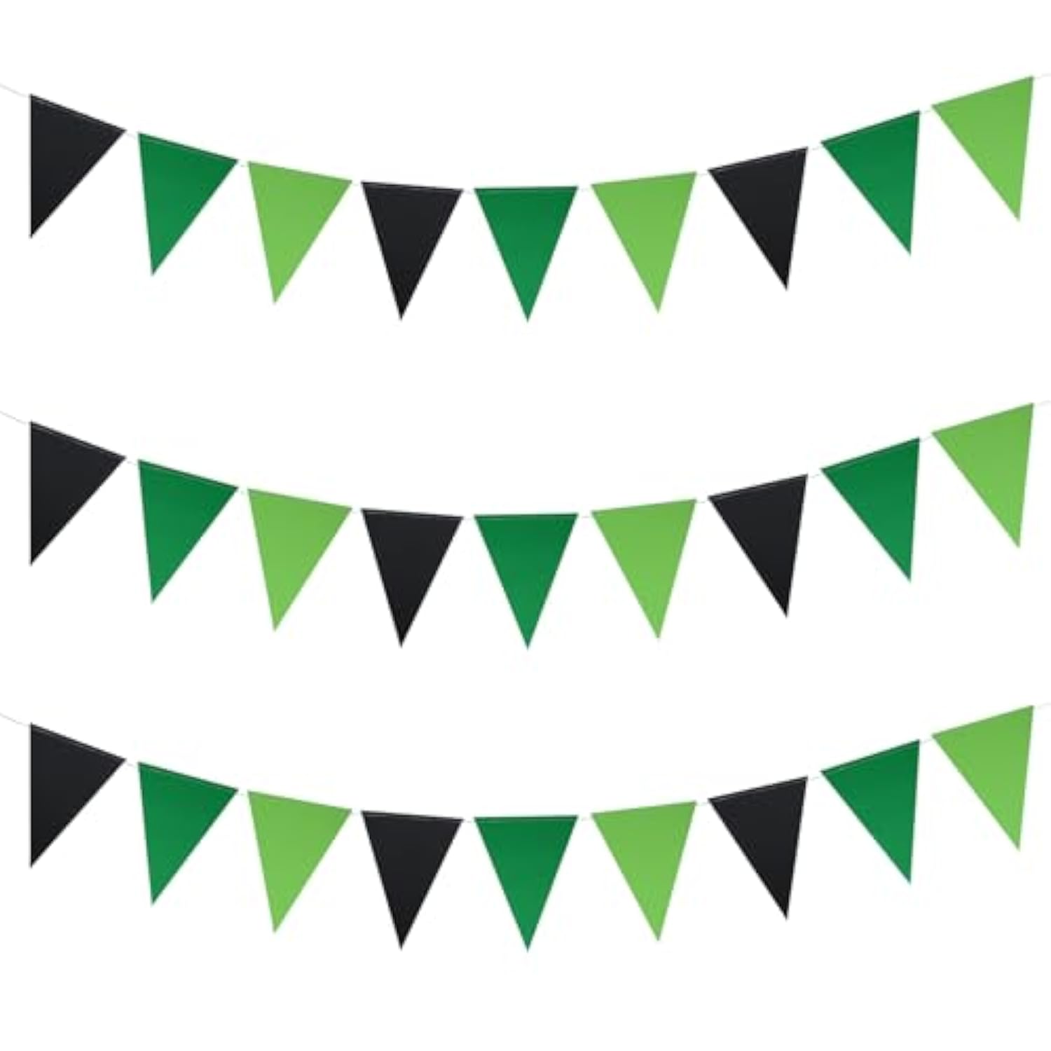 3 Pack Black Green Party Decorations Green Glitter Pennant Banner Paper Triangle Flags Bunting Hanging Decoration For Video Game Soccer Birthday Graduations Halloween Party Supplies