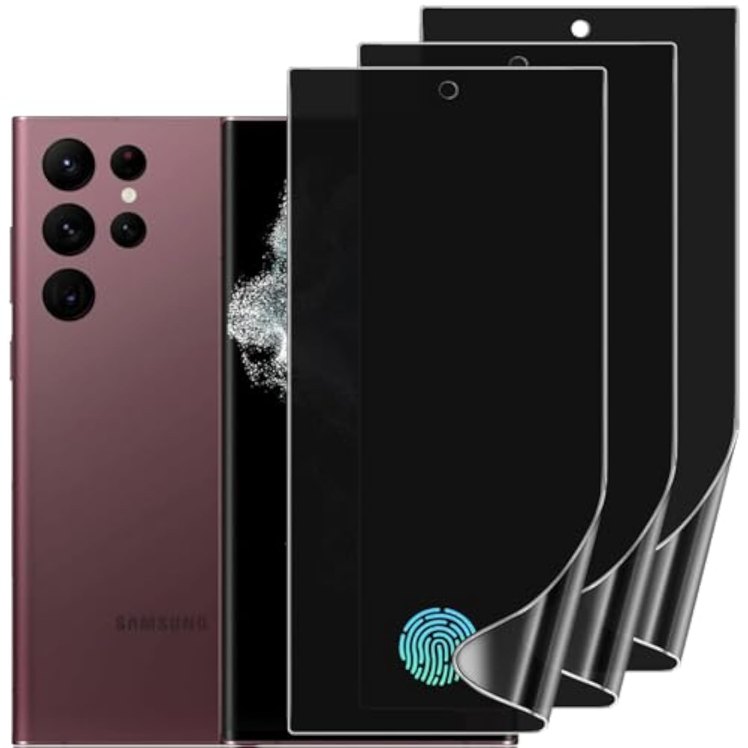 3 Pack Privacy Screen Protector Compatible With Samsung Galaxy S22 Ultra, Anti-Spy Tpu Hydrogel Protective Film For Samsung Galaxy S22 Ultra 6.8" - Support Fingerprint Unlock, Self-Healing