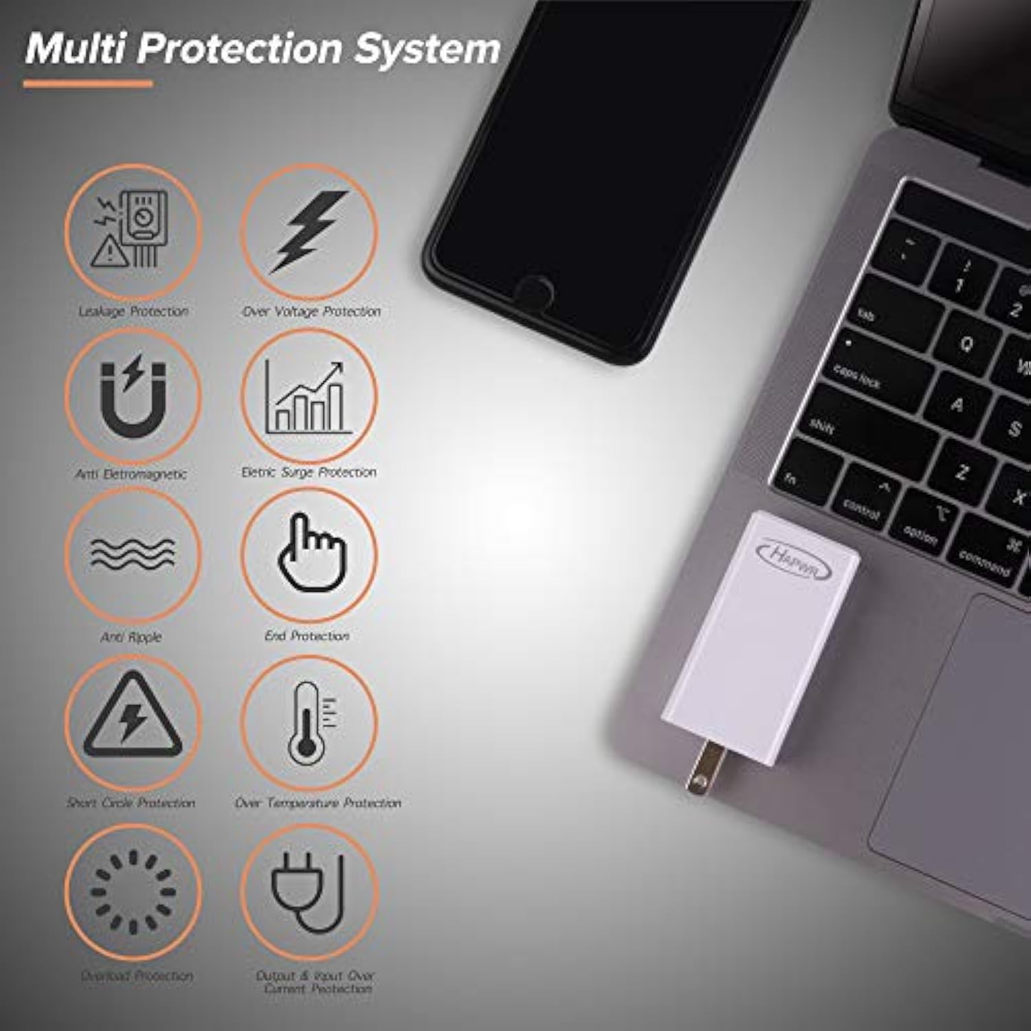 Gan Tech 65W Dual Port Pd Wall Charger With 5Ft Usb C Cable For Macbook, Laptops, Ipad Pro, Iphone 12, Galaxy, Pixel And More (White)