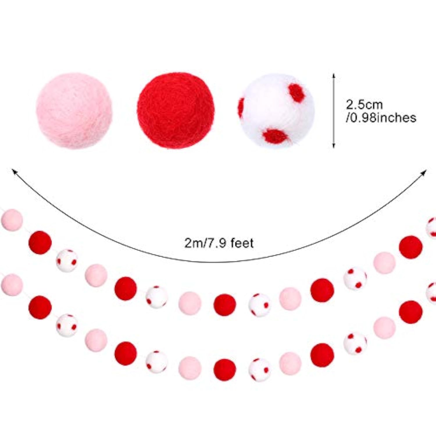 2 Pieces Valentine'S Day Felt Ball Garland Valentines Decorations Set