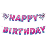 Pink Spider Happy Birthday Banner, Pre-Strung Cartoon Theme Party Decorations