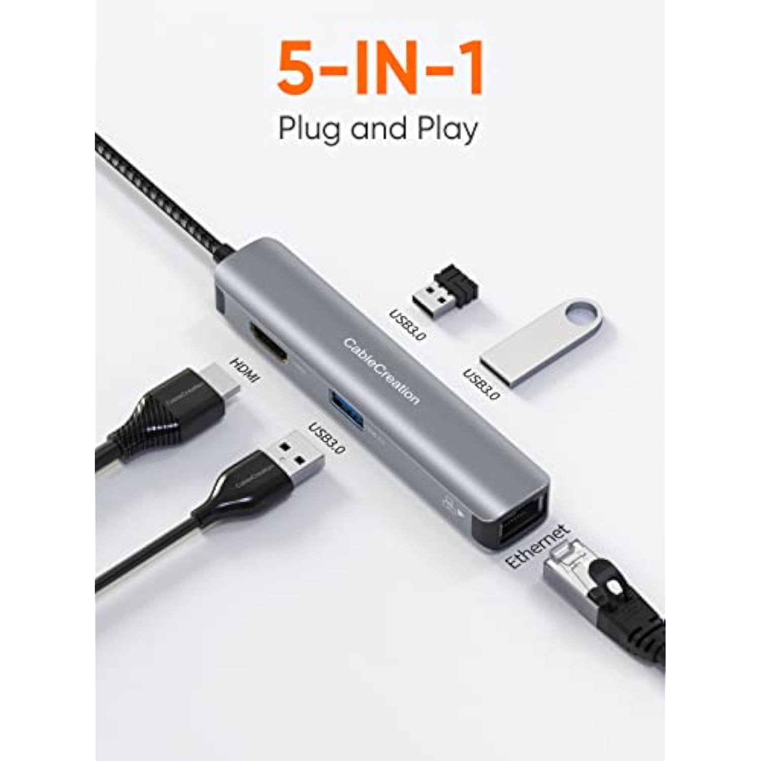 USB C Hub Multiport Adapter, CableCreation 5-in-1 USB C Adapter Aluminum Shell