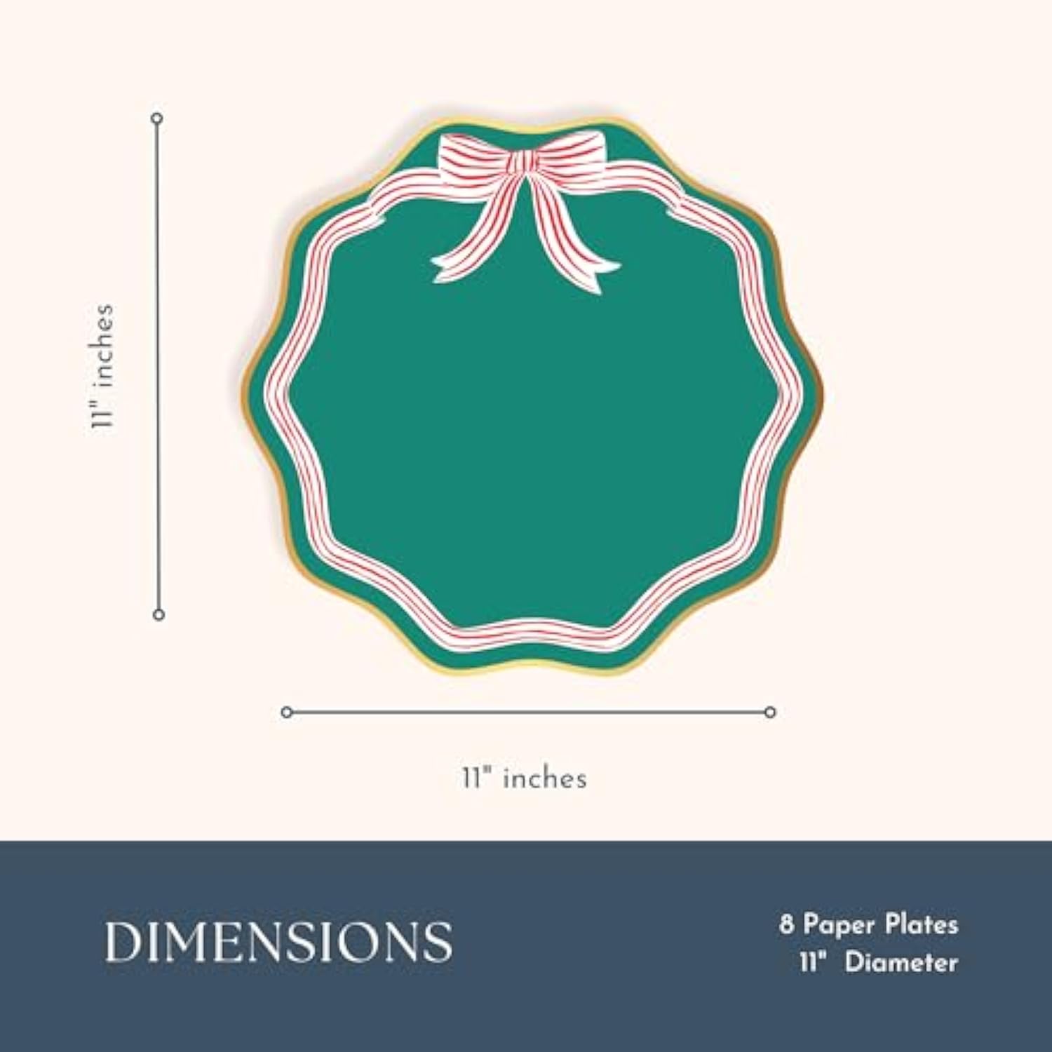 Elegant Green Peppermint Bow Large Paper Party Plates | Large Disposable Dinner Plates For Christmas & Holiday Parties | Premium Party Supplies & Decorations | Pack Of 8, 11"
