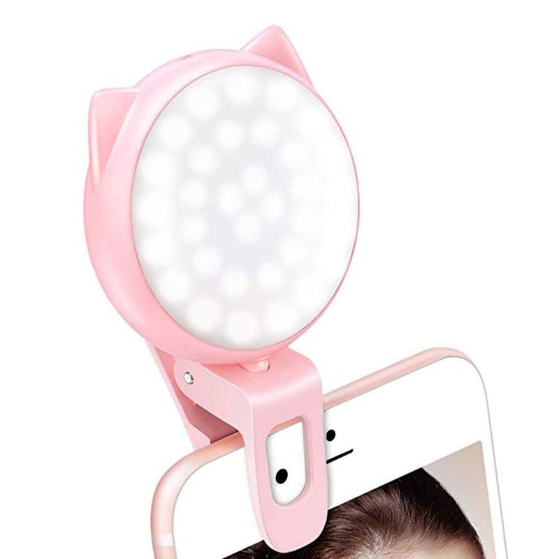 Selfie Clip On Ring Light, Mini Rechargeable 9 Level Adjustable Brightness Modes With 32 Led, 2-8 Hours, Usb Flash Lighting For Iphone/Android, Cell Phone Photography,Video, Vlogging - Pink