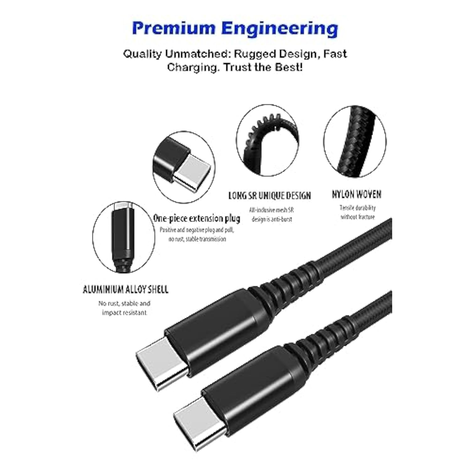 [5-Pack Usb Type-C To C Cables [10Ft, 3.0A Fast Charge] - Usb Type C To Type C