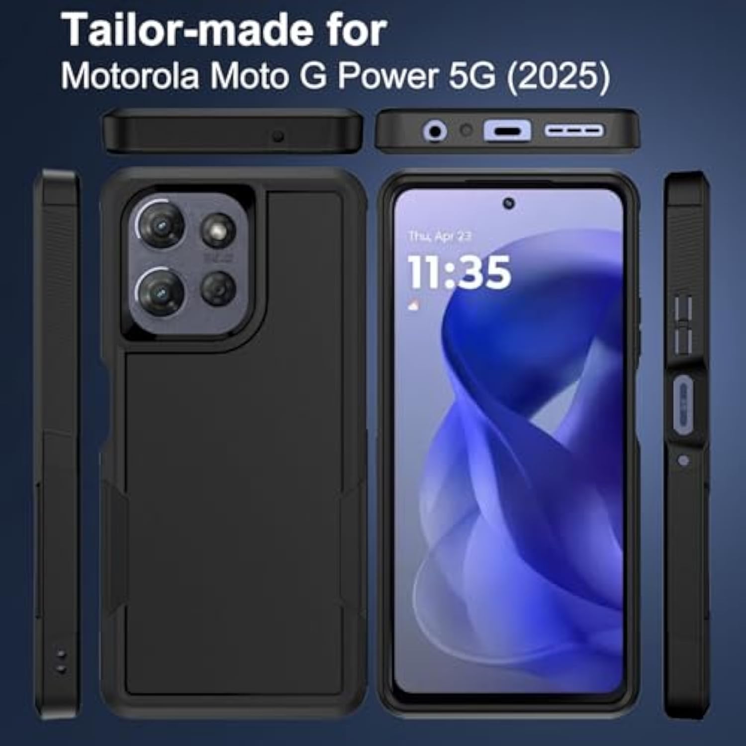 For Motorola Moto G Power 5G 2025 Case With Glass Screen Protector, 15Ft Military-Grade Drop Protection, Dual Layer Full Body Shockproof Phone Case, Black