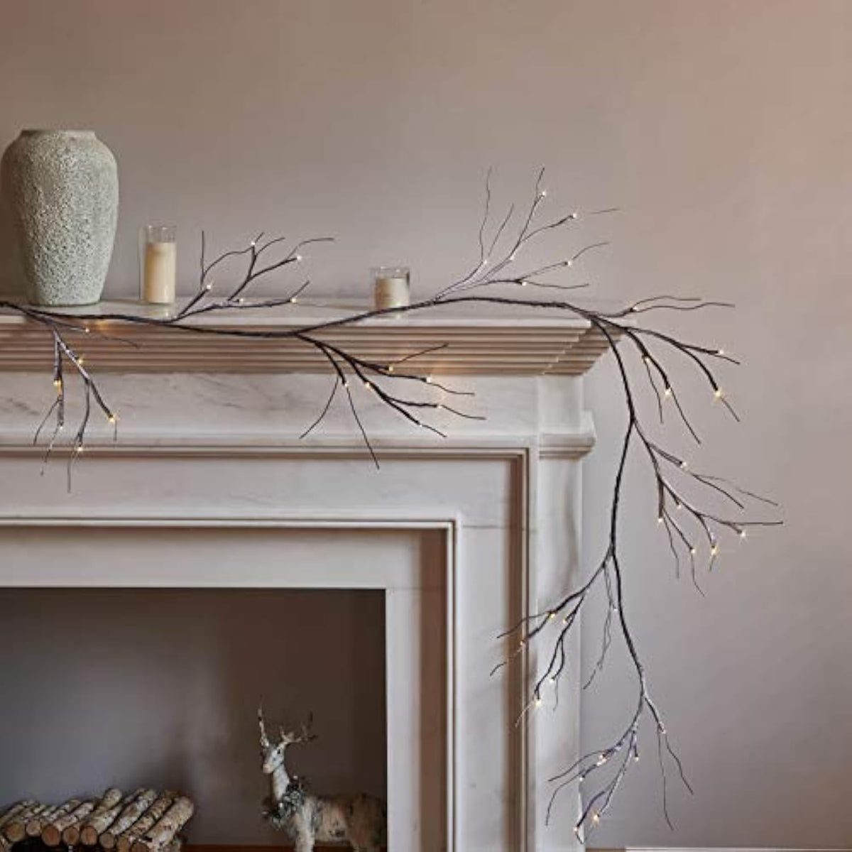 Lighted Garland Snow Flocked 6Ft 48 Led Battery Operated Pre-Lit Twig Vine Winter Christmas Party Decoration Indoor Outd
