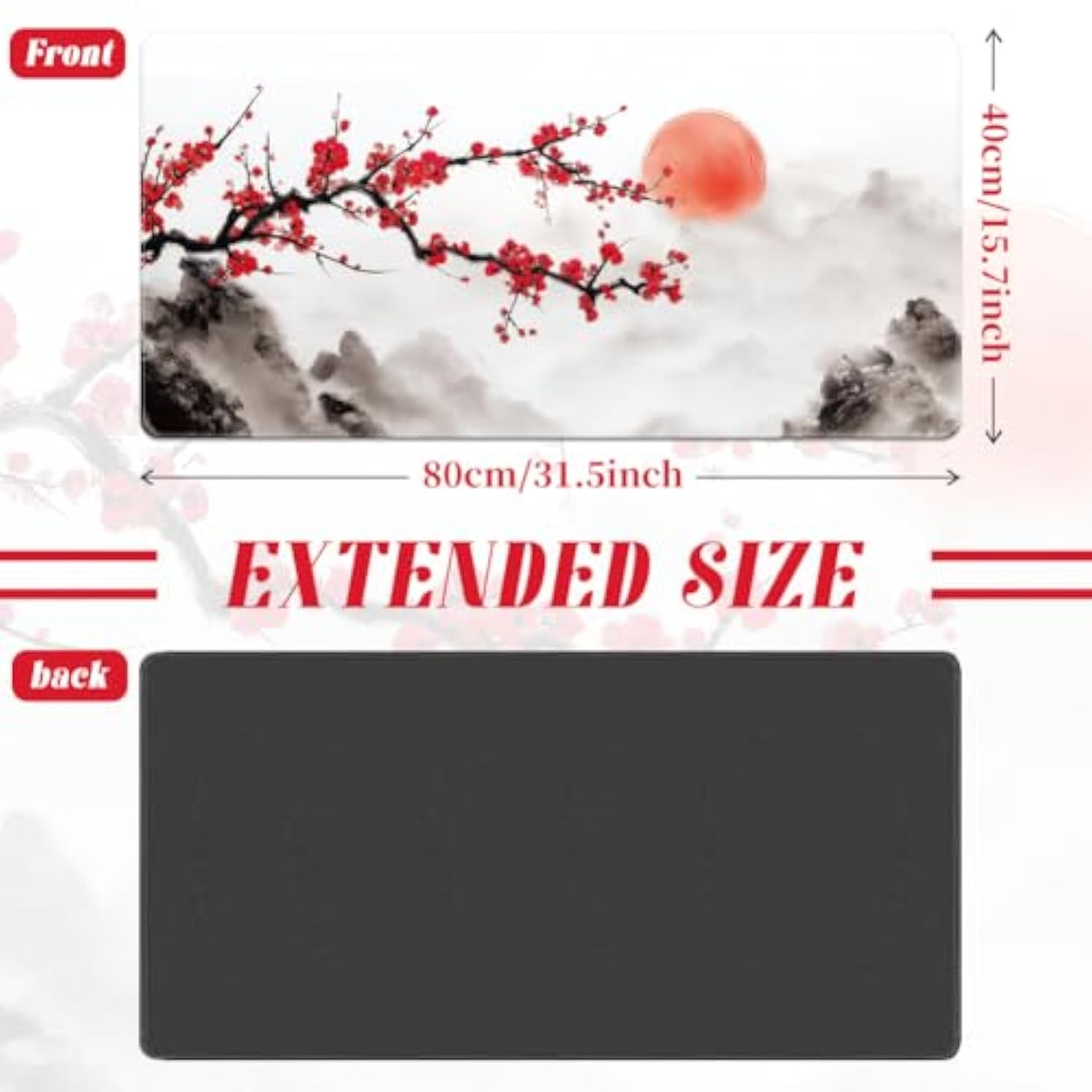 Large Cherry Blossom White Mouse Pad Non-Slip Big Extended Mousepad Waterproof Gaming Mouse Pad Oversized Keyboard Desk Protector For Home Office Laptop Desk 31.8" X 15.7"