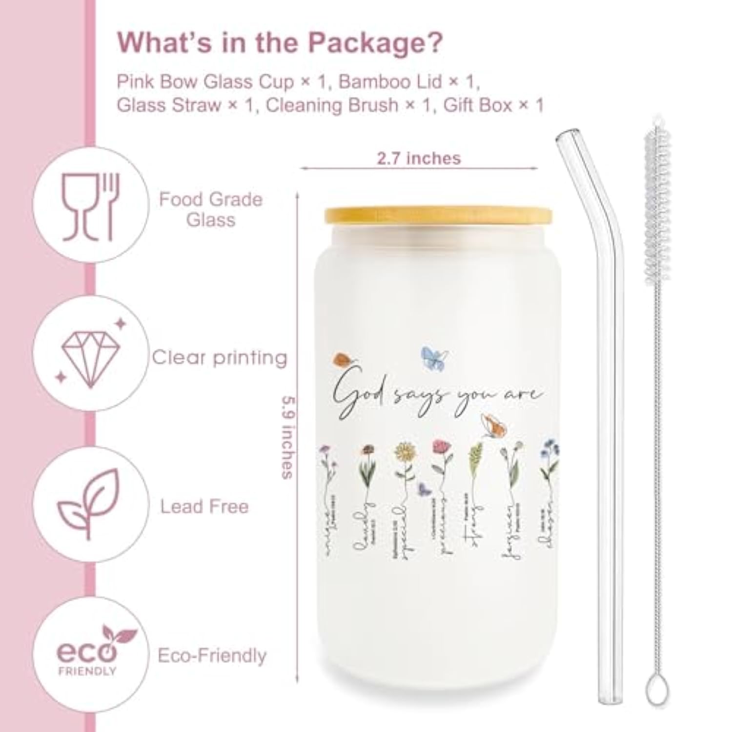 Christian Gifts For Women Faith, Faith Based Gifts, Religious Gifts For Women Friend Coworker, Christmas Catholic Gifts For Mom Women Friend, Birthday Gifts For Mom, 16Oz Glass Coffee Cup