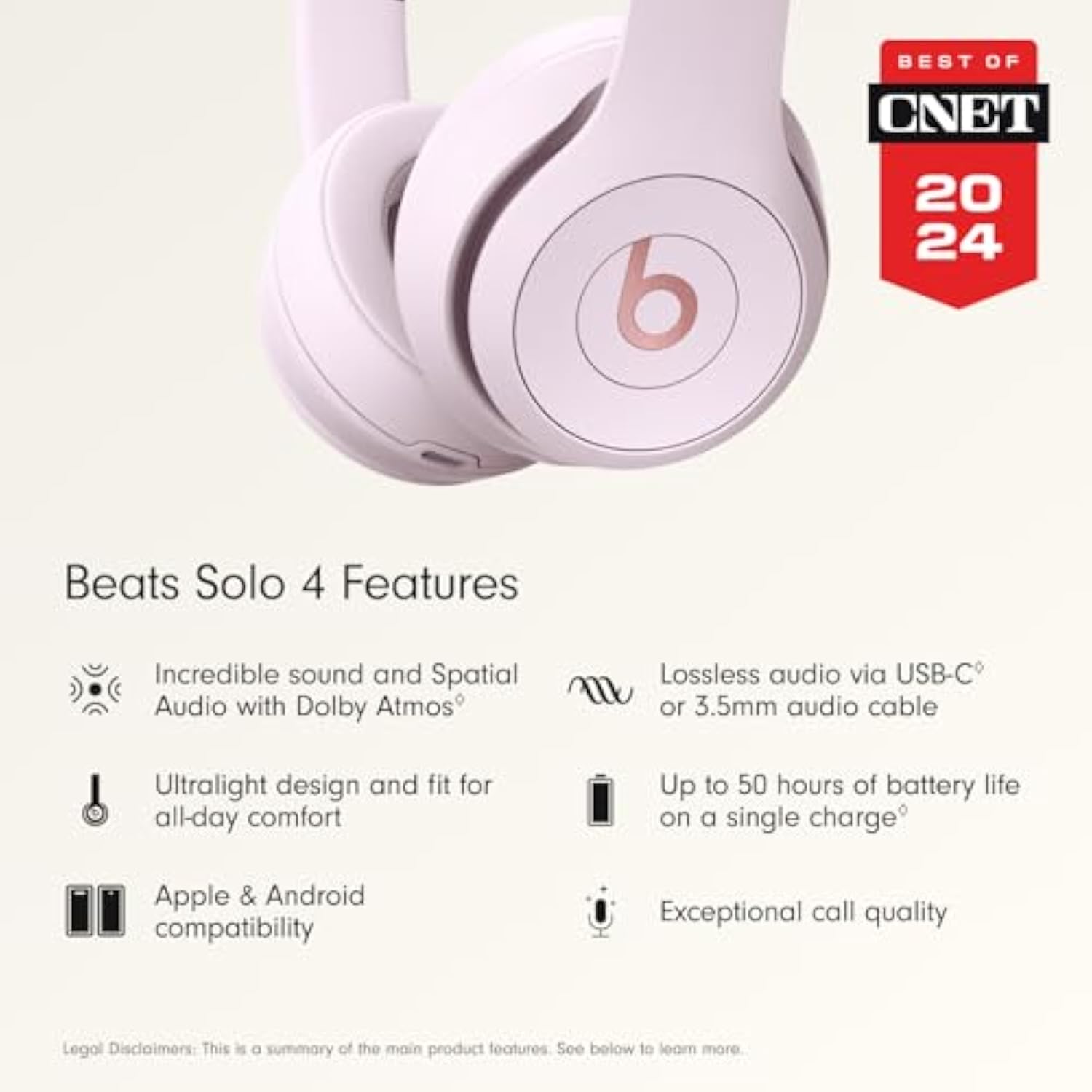 Wireless Bluetooth On-Ear Headphones, 50H Battery, Apple/Android, Pink