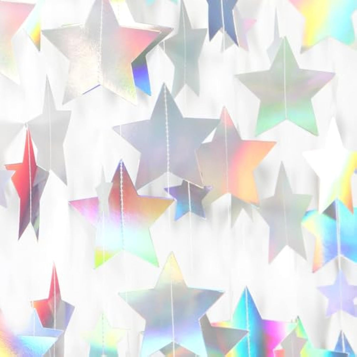 Iridescent Disco-Holographic Party-Decorations Christmas Garland - 62Ft Twinkle Little Star Streamers Hanging Banner,Wedding Birthday Bachelorette Baby Bridal Shower Decor