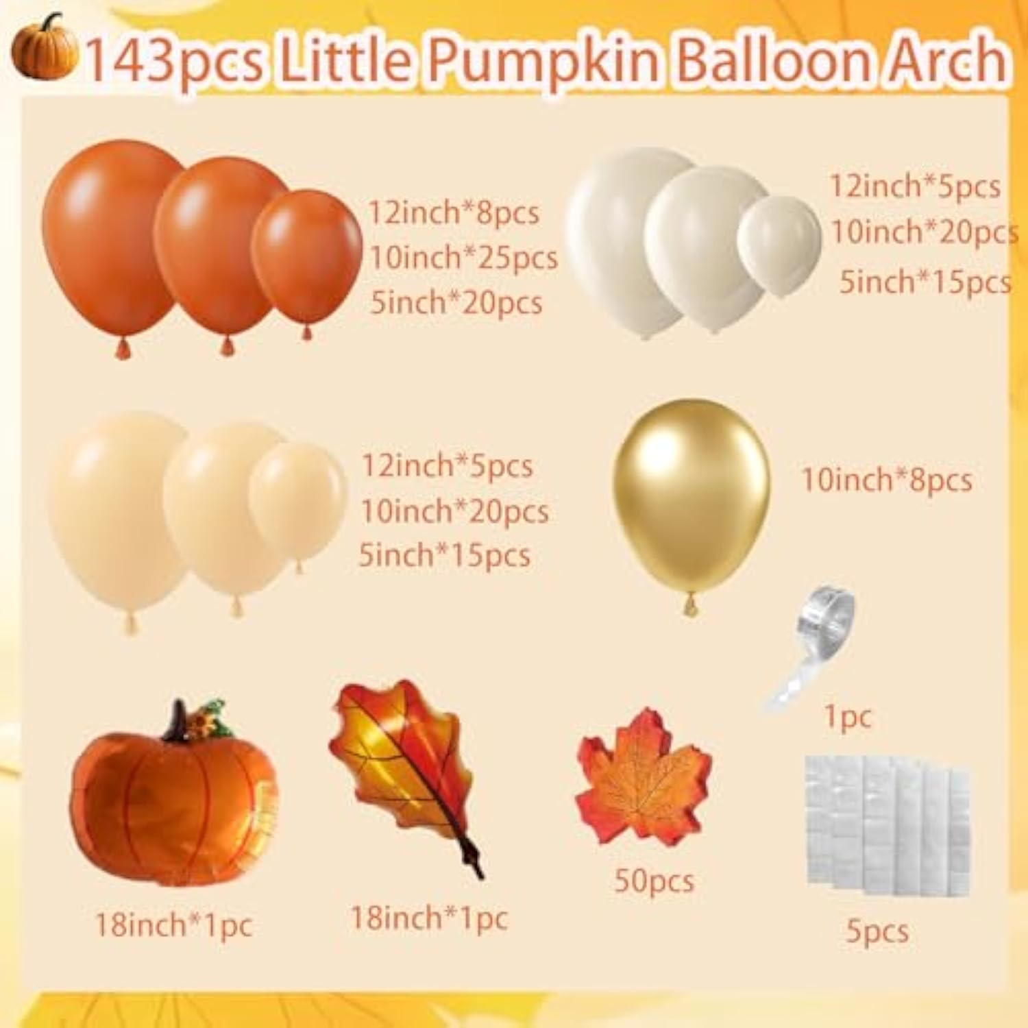 141 Pcs Fall Balloon Arch Kit with Orange Nude Gold Balloons and Maple Leaves Decor