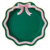 Elegant Green Peppermint Bow Large Paper Party Plates | Large Disposable Dinner Plates For Christmas & Holiday Parties | Premium Party Supplies & Decorations | Pack Of 8, 11"