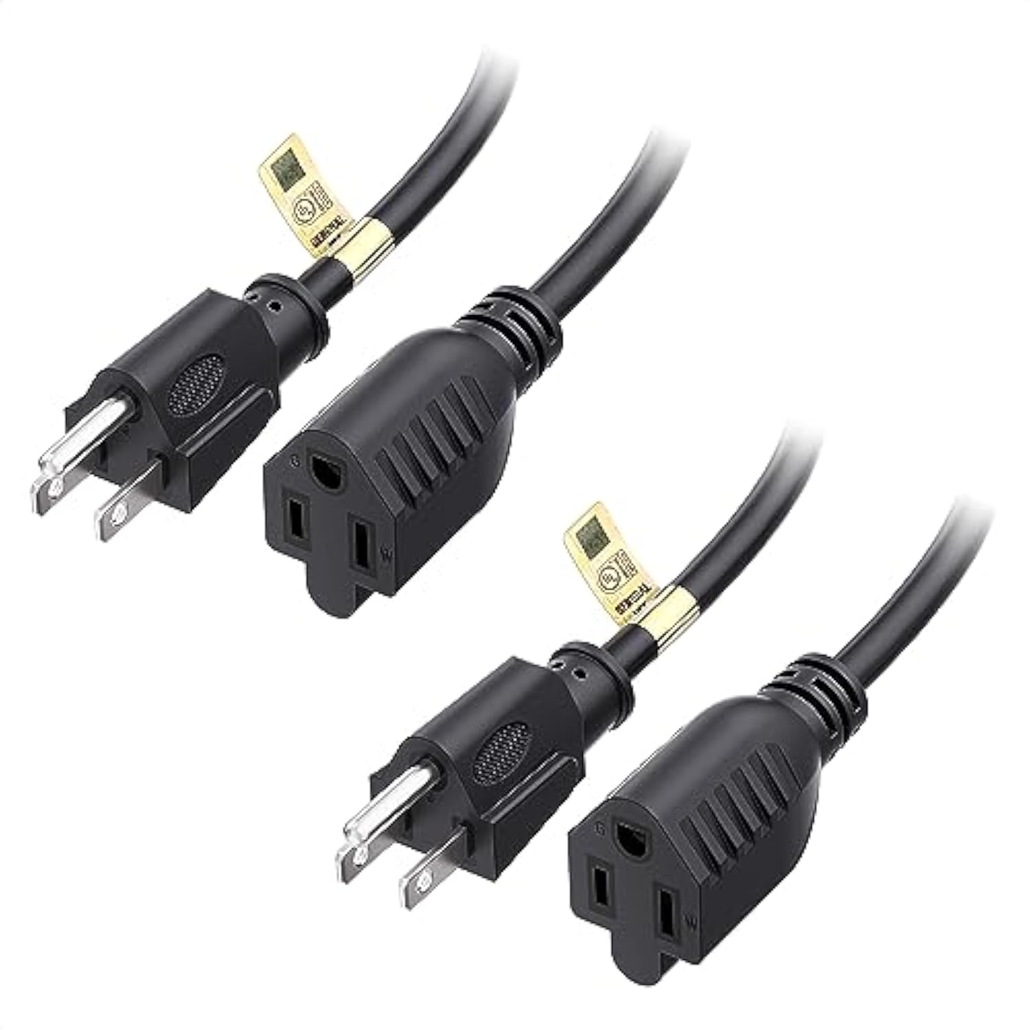 [UL Listed] Cable Matters 2-Pack 16 AWG Heavy Duty 13A Power Extension Cord - 10ft, 3 Prong Power Cord Extension, NEMA 5-15P to NEMA 5-15R, Black