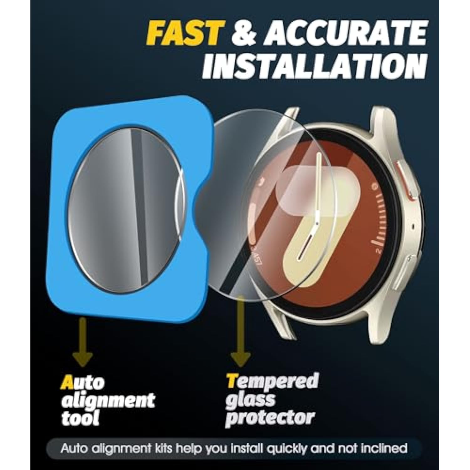 (2 Pack) Tempered Glass Watch Screen Protector For Samsung Galaxy Watch 7 40Mm/Watch 6 40Mm, With Auto Alignment Tool 9 Hardness High Definition Anti-Scratch Bubble Free