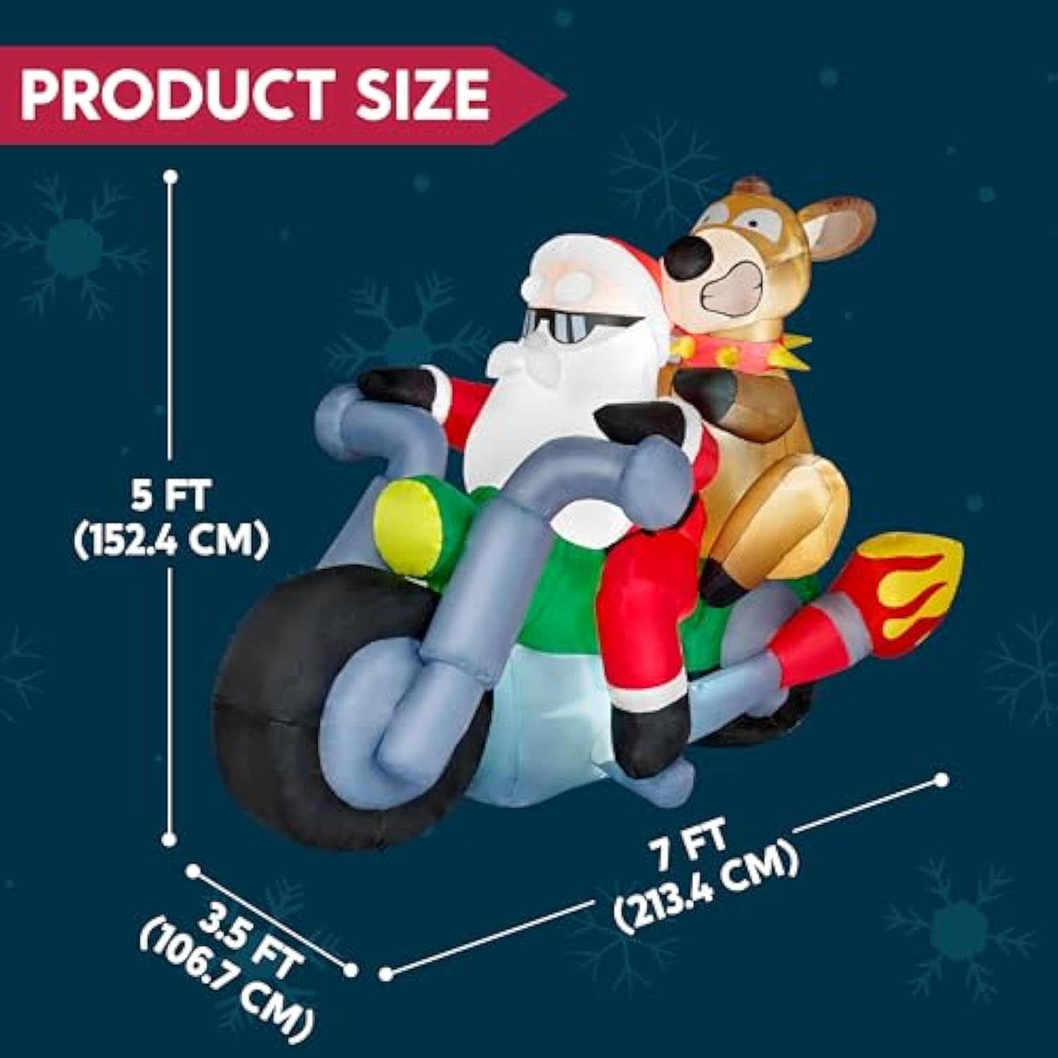 7 Ft Long Christmas Inflatables Outdoor Decorations, Inflatable Santa Riding Motorcycle With Reindeer, Blow Up Yard Deco