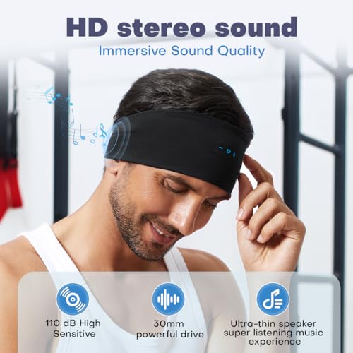 Sleep Headphones Bluetooth Headband For Side Sleeper, 17 Hours Playtime, Wireless Headband Headphones With Hd Stereo Speakers For Workout,Running,Yoga, Ideal Gifts For Men, Women, Teens, Black