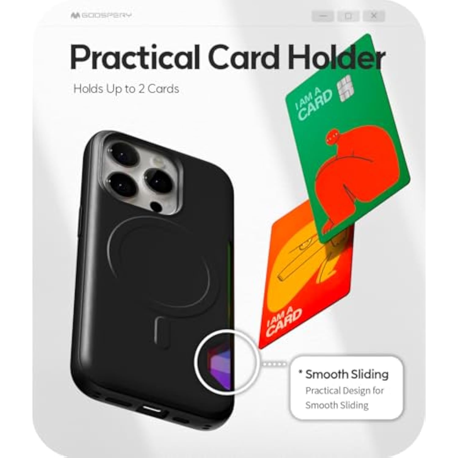 GOOSPERY Mag Bumper Compatible with iPhone 15 Pro Case, Compatible with Magsafe, Card Holder Wallet Protective Dual Layer Sturdy Phone Back Cover - Black