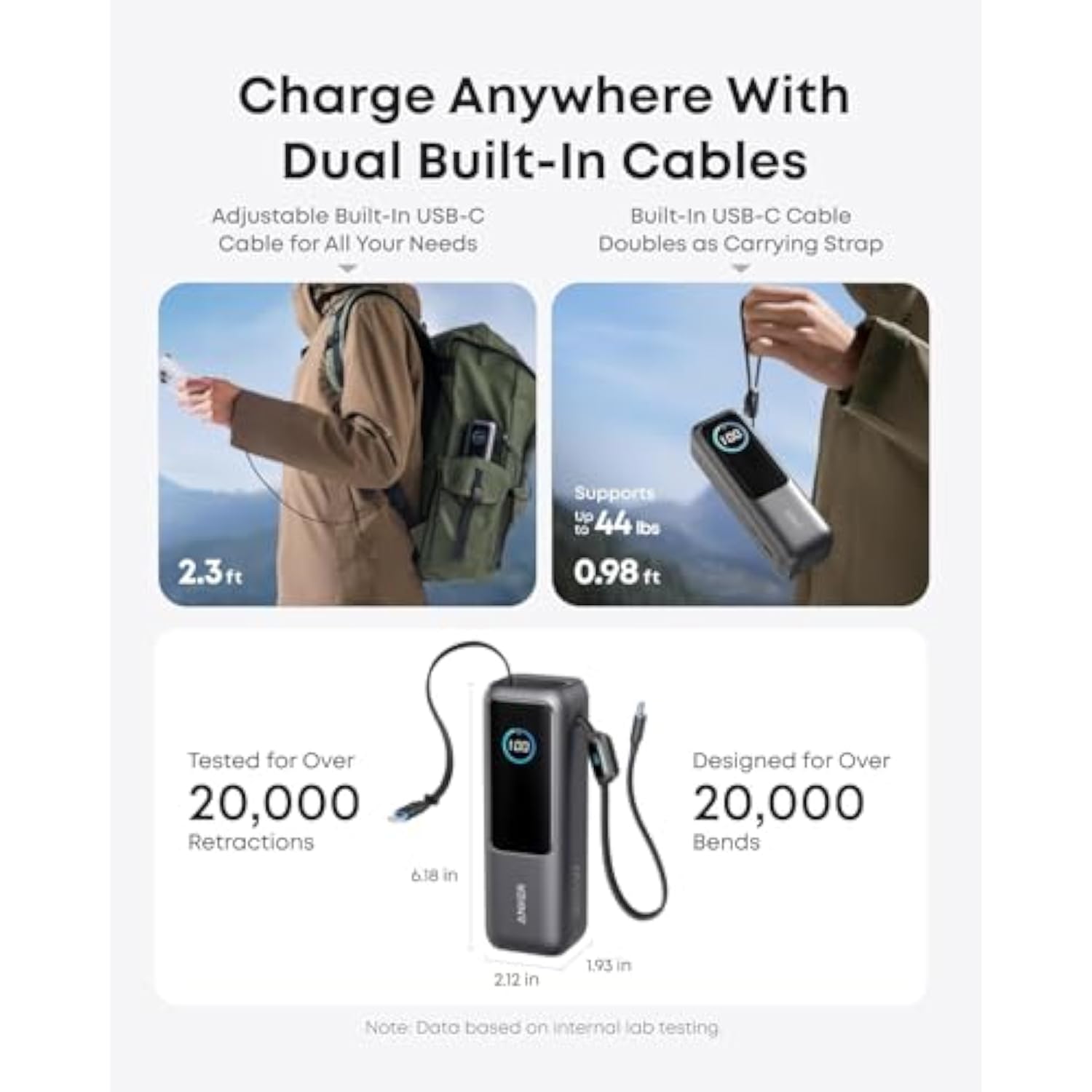 Anker Laptop Power Bank, 25,000mAh Portable Charger with Triple 100W USB-C Ports, Built-in and Retractable Cables, for iPhone 16/15 Series, MacBook, Samsung, and More (Flight-Approved)