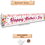 Mothers Day Decorations, Happy Mothers Day Banner, Large Size Pink Floral Design with Butterflies Mother's Day Outdoor Decorations, 118 x 20 Inch