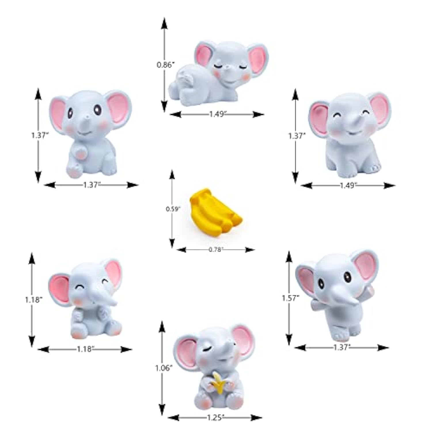 6Pack Mini Cute Elephant Figures Cake Toppers,Lovely Elephant Characters Toys Miniature Fairy Garden Decor For Kids Birthday Baby Shower Automobile Decoration